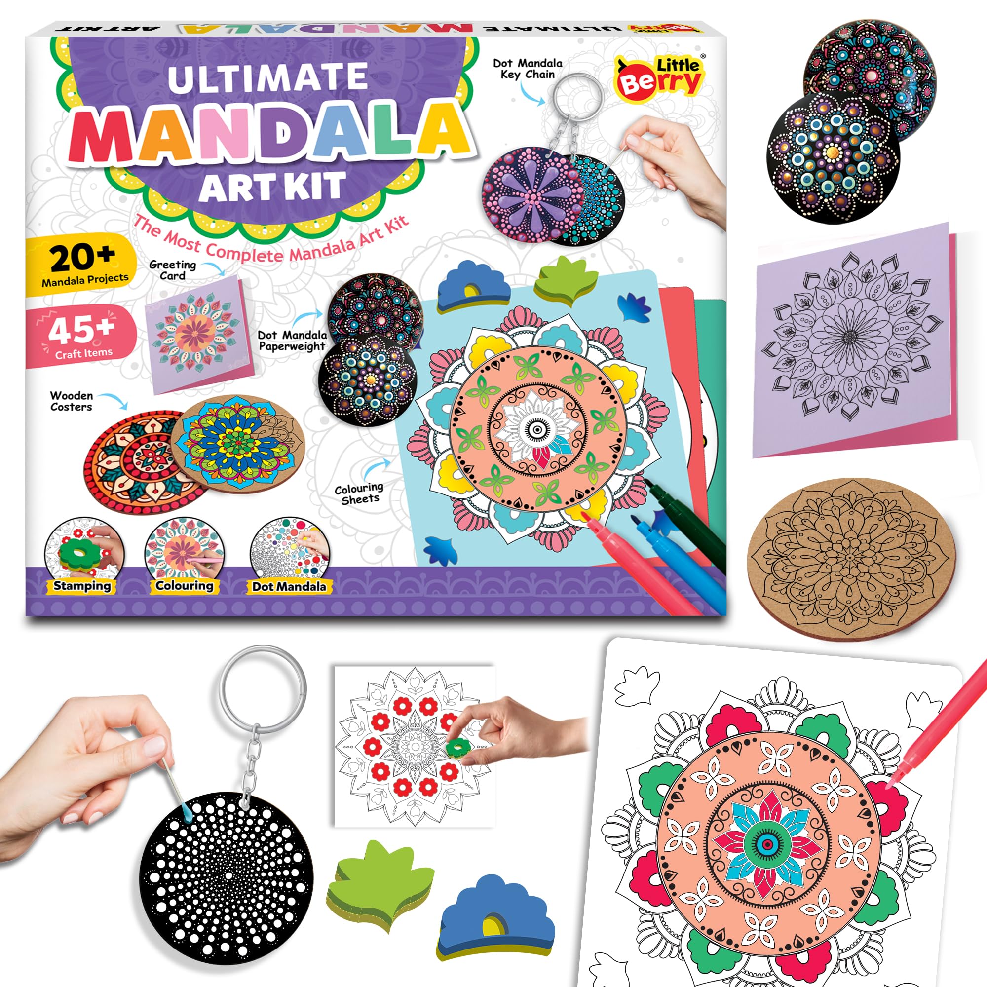 Little Berry Zestaw do malowania Mandala Madhubani, najlepszy zestaw artystyczny z mandalą dla dorosłych, wszechstronny zestaw artystyczny i do majsterkowania dla dziewcząt, ponad 20 projektów