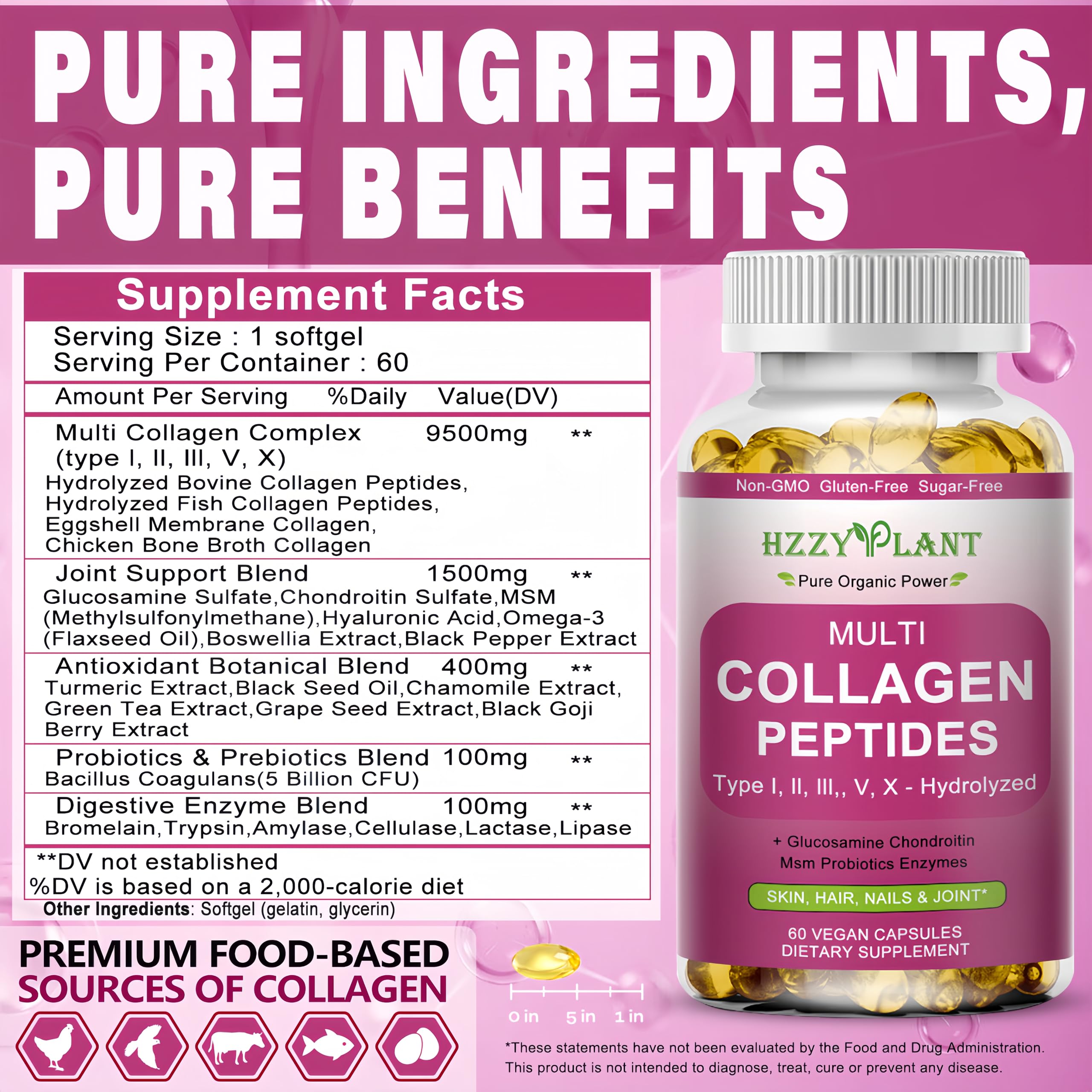 Multi Collagen Peptides Softgel - Type I, II, III, V, X - Hydrolyzed Collagen Peptides with Biotin Vitamin C Hyaluronic Acid for Women & Men, Supports Skin Hair Nail & Joint, Non-GMO, 60 Servings — Amazon image 8