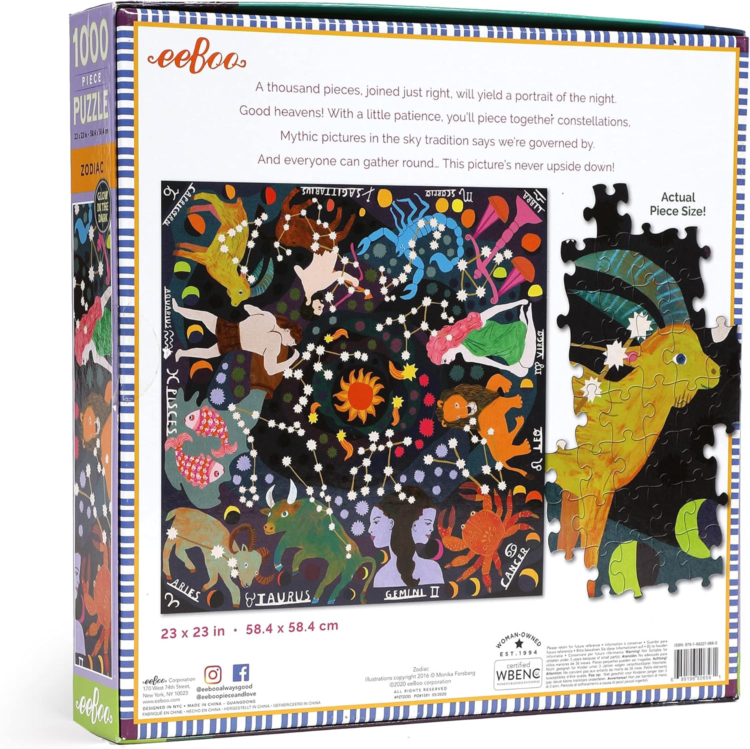 eeBoo Piece and Love Zodiac Constellation 1000-piece Square Adult Jigsaw Puzzle Glow in the Dark, Jigsaw Puzzle for Adult and Families, with Glossy, Sturdy Pieces and Minimal Puzzle Dust