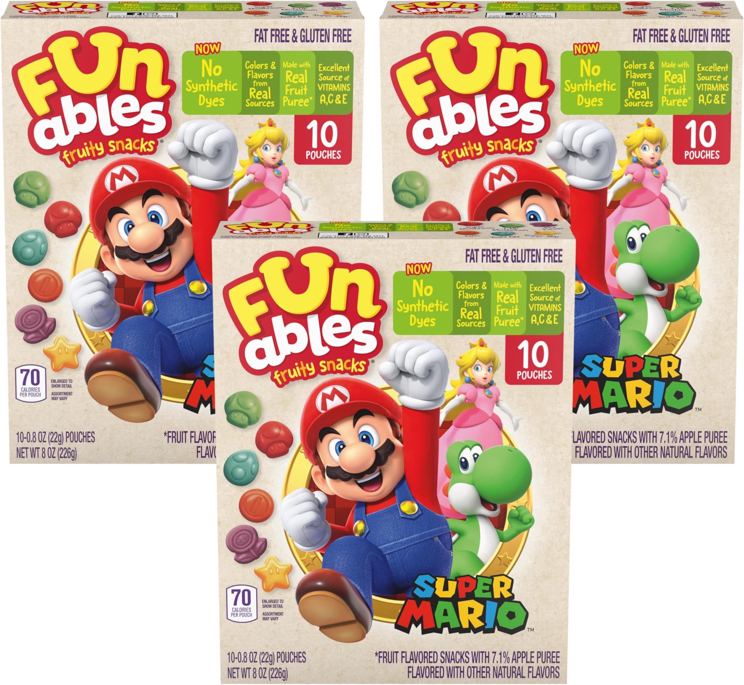 Fruity Snacks, Super Mario, Assorted Fruit, Flavored Snacks, 0.8 oz 10 ct (Pack of 3)