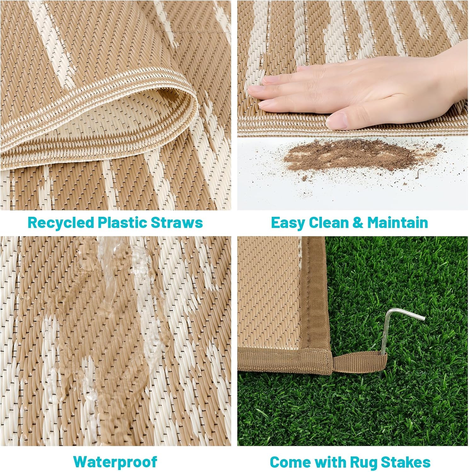 HEBE Outdoor Rug 6'x9' for Patios Clearance Waterproof Patio Mat Plastic Straw Rug Reversible RV Camping Tent Rug Outside Indoor Outdoor Area Rugs for RV,Deck,Beach,Balcony,Camper