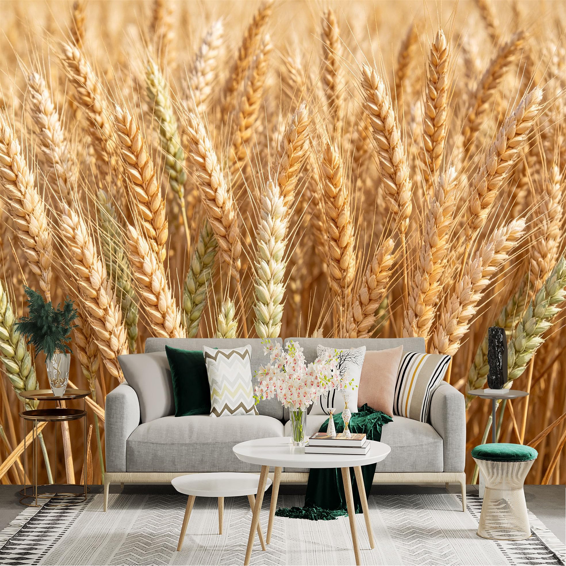 Lnzczhyre Dbh260521411 Custom Size Wall Sticker Mural， Golden Wheat Field， Harvest Crops， Agricultural Scenery， Warm Sunlight， For Wall Decoration， Peelandstick Wall Decals.