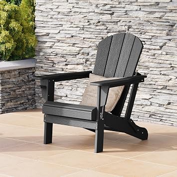 Costaelm Lawn Chairs, Front Porch Chairs HDPE Balcony Pool Adirondack Chair, Modern Outdoor Patio Chair, Garden Resin Lounge for Outside, Black