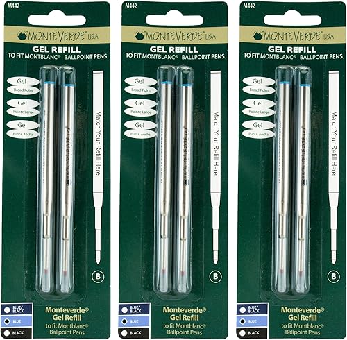 Miniatura 3 de Monteverde Broad - Recambio de bolígrafo de gel para bolígrafos de gel Montblanc, paquete de 6, azul (M443BU)