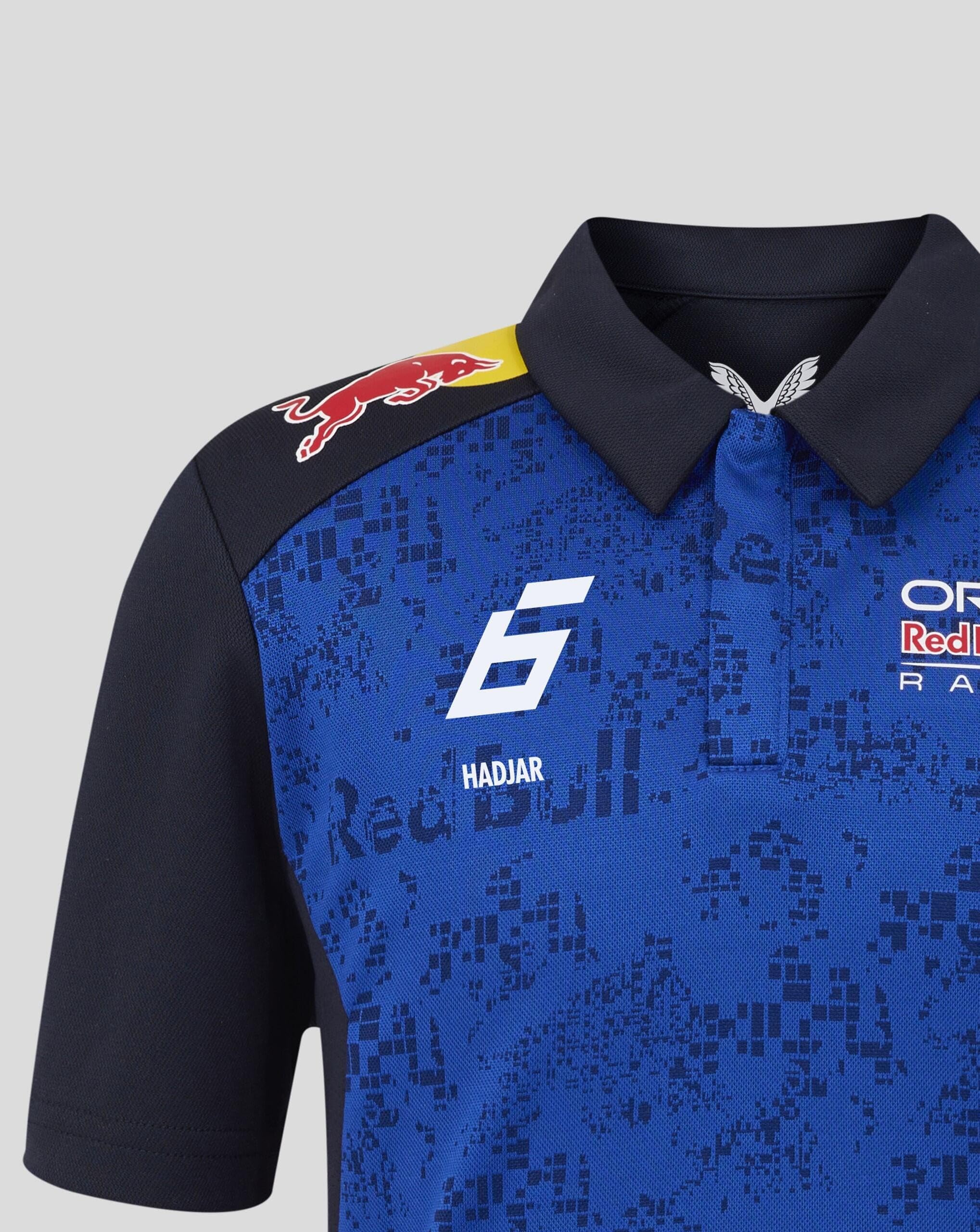 Red Bull Racing Maglietta ufficiale Castore 2026, maglietta da pilota Isack Hadjar di F1, blu navy e blu corsa