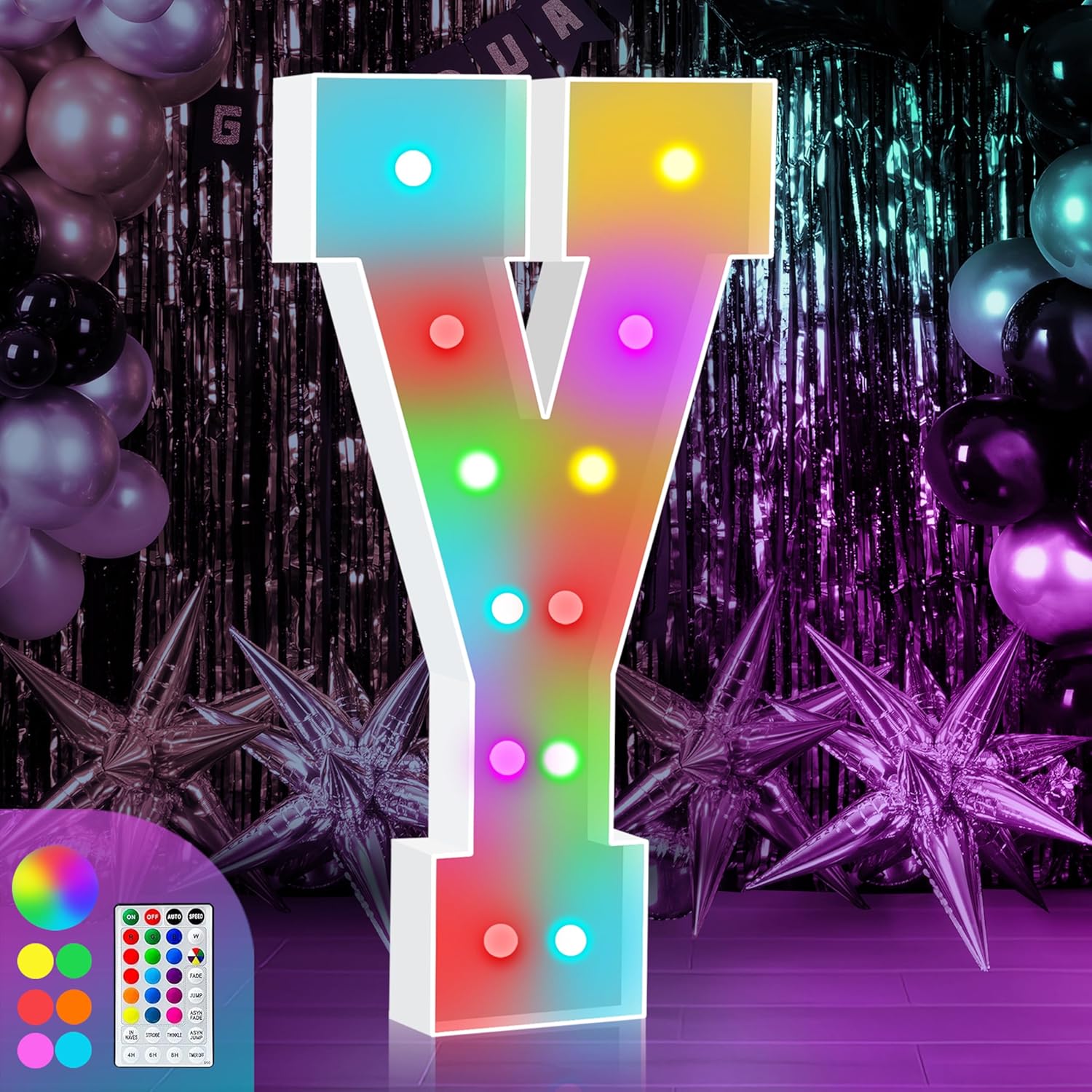 4FT Colorful Marquee Light Up Letter Y, Large Marry Me Light Up Letters Sign, Baby Letters for Baby Shower, Name Letters for Wedding Party Decoration, Cardboard Letters, 18 Color Modes with Remote