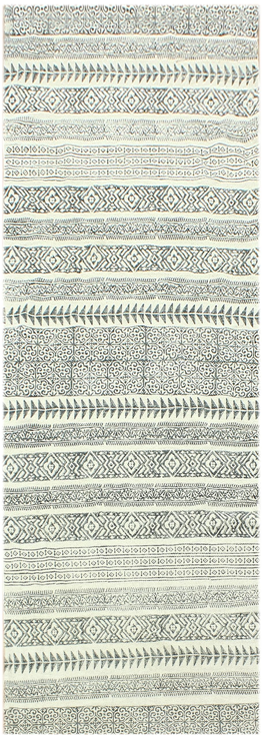 Tapis de couloir en coton pour cuisine et entrée au motif rayé gris et beige
