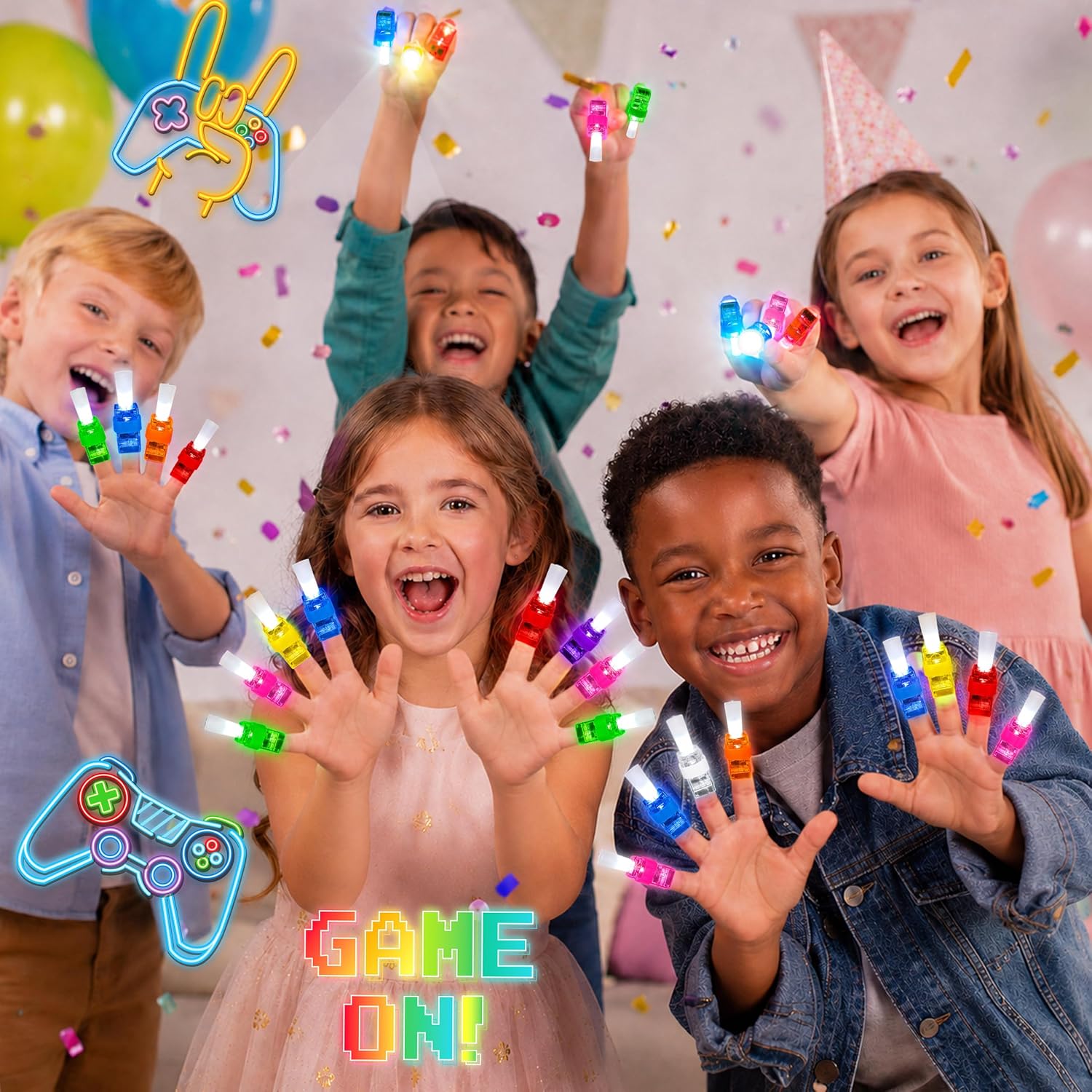 24 Pcs Video Game Party Favors LED Finger Lights Toys for Kids Ages 3-12