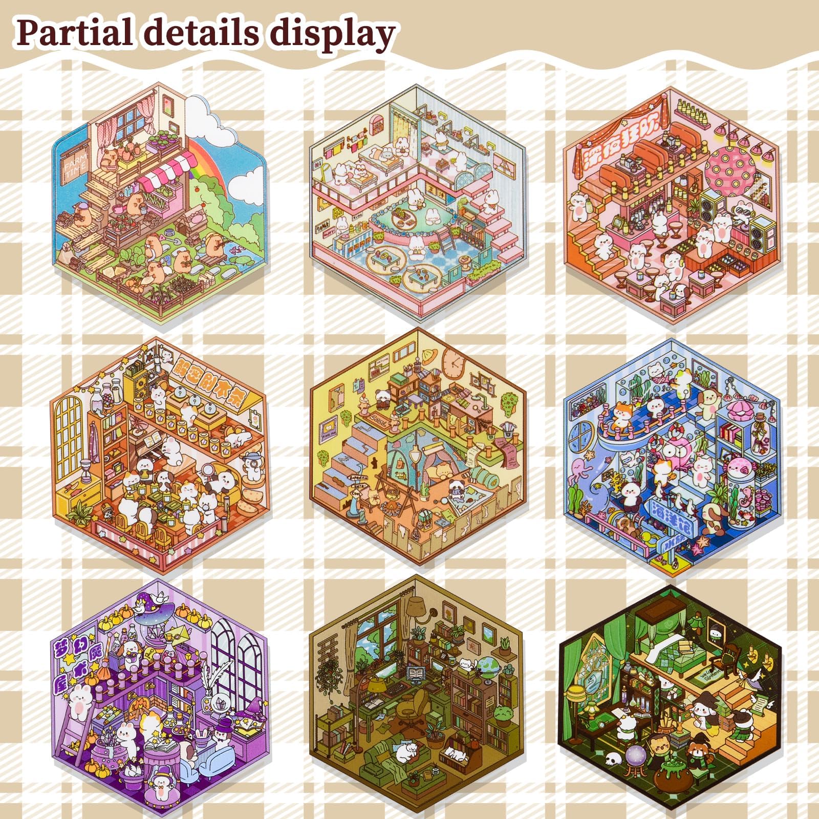 Bambebe Set di 20 Adesivi 3D per Casa in Miniatura – Kit Sticker di Scena, Attività Rilassante per Bambini e Adulti