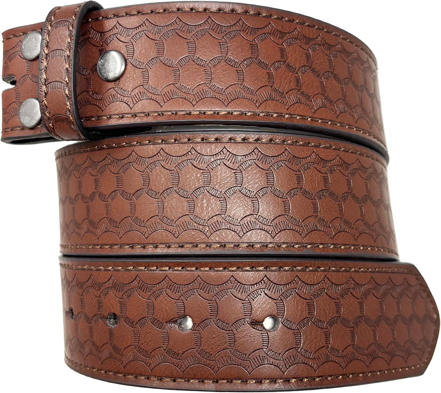 BC Belts Leather Belt Strap with Dragon Scale Embossed Pattern 1.5" Wide with Snaps