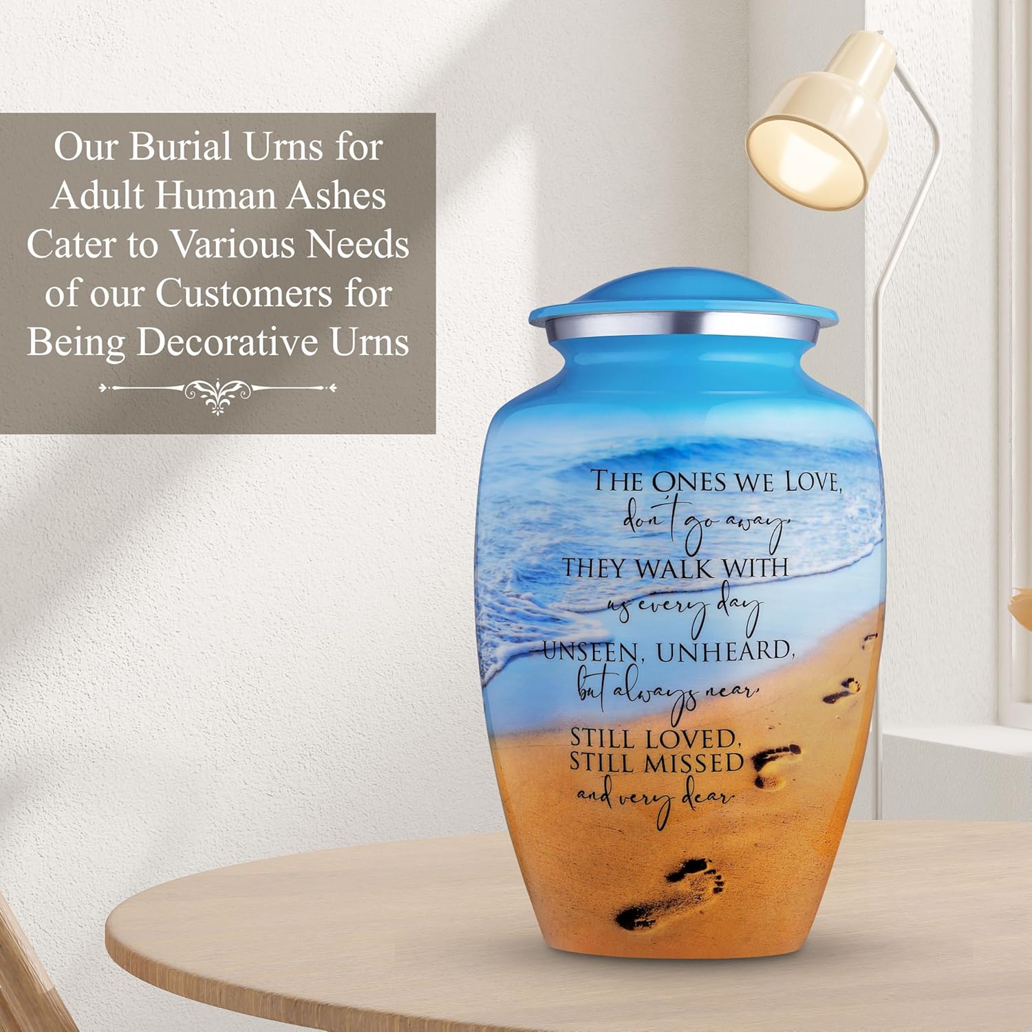 Cremation Urn for Human Ashes for Women & Men - Decorative Funeral Urn for Ashes Printed Memorial Urns for Male & Female - Honor Your Loved One with Burial Urns Ocean Blue, Large
