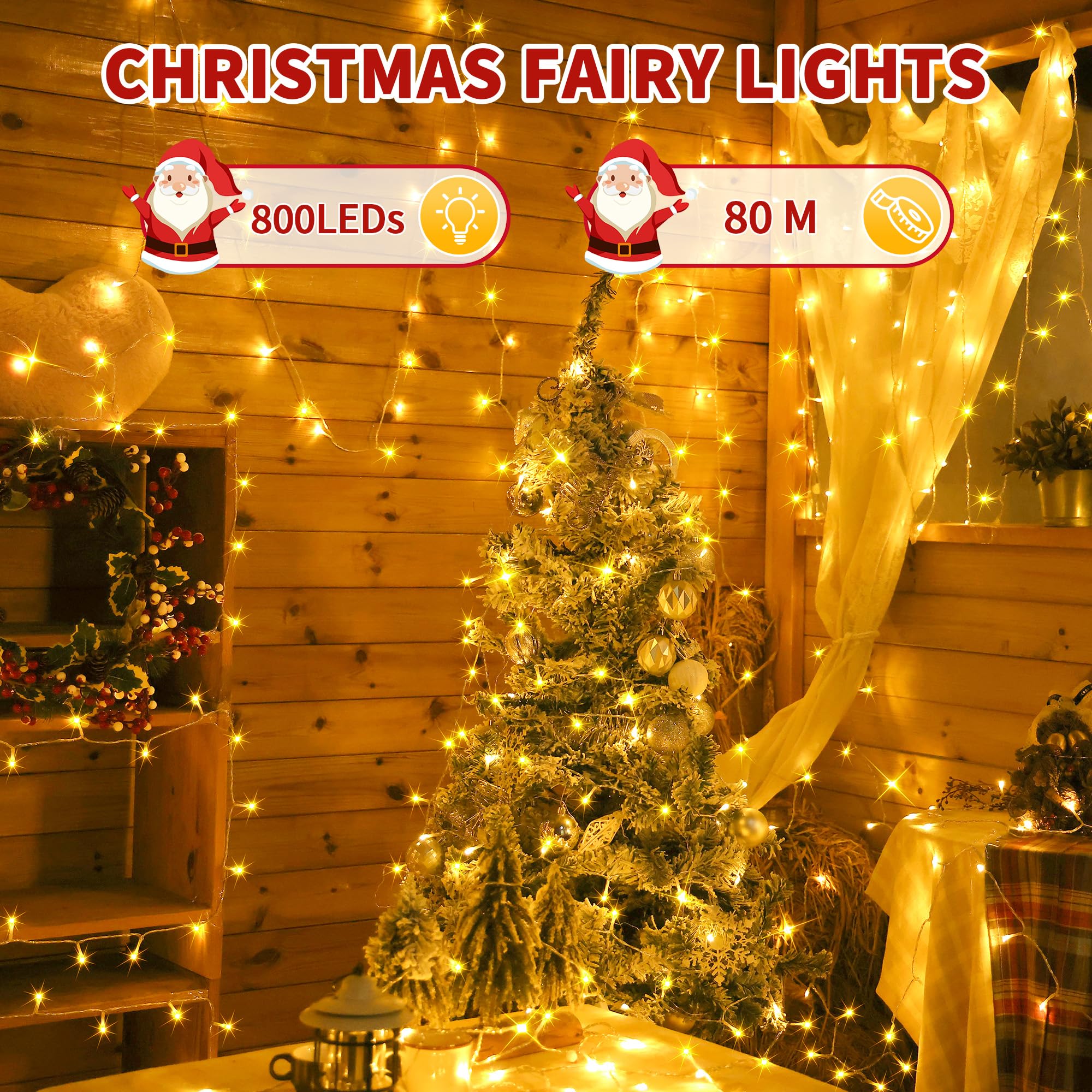 Auriostar Lichterkette Außen 80m 800LED - Lichterkette Weihnachtsbaum Outdoor Innen 8 Modi mit Fernbedienung Timer, IP44 Wasserdicht Lichterkette Strom Warmweiß für Weihnachten Party Garten Hochzeit