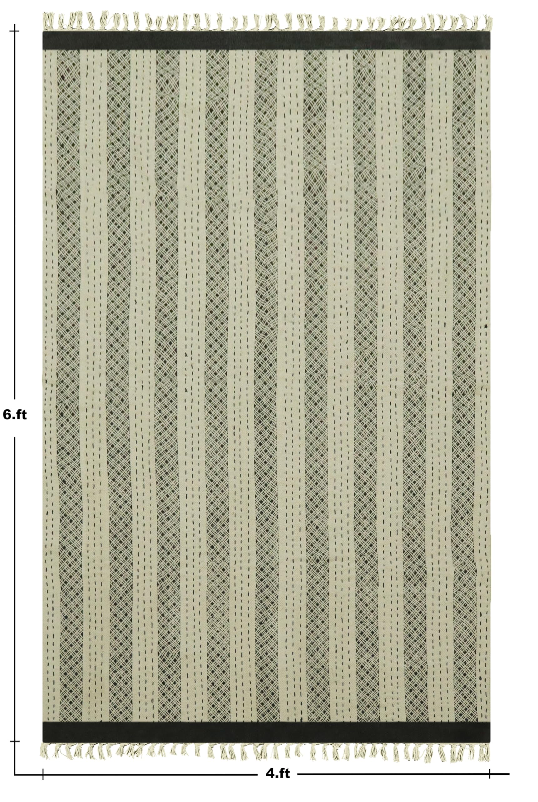 Dhurrie Kelim-Teppich, handbedruckt, Baumwolle, 30,4 cm, Beige / Schwarz, geometrisches Design, Handwäsche, 0,5 cm dick, handgefertigt, Boho, für drinnen und draußen, Flachgewebe, für Flur, Esszimmer