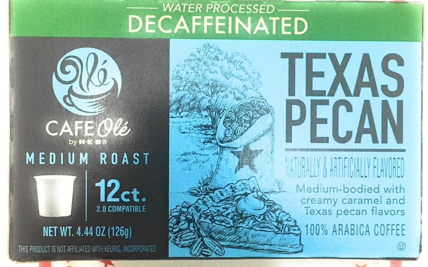 Cafe Ole Texas Pecan Decaffeinated 12 count pods. 3 pack bundle.