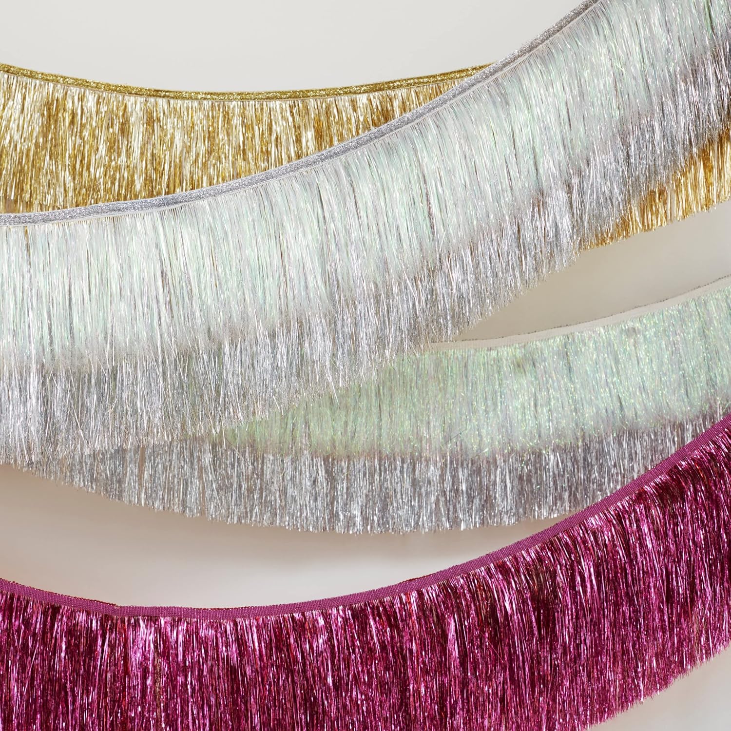 Meri Meri Pink Tinsel Fringe Party Banner (Pack of 1), 10' Pink Party Garland Including Excess Cord