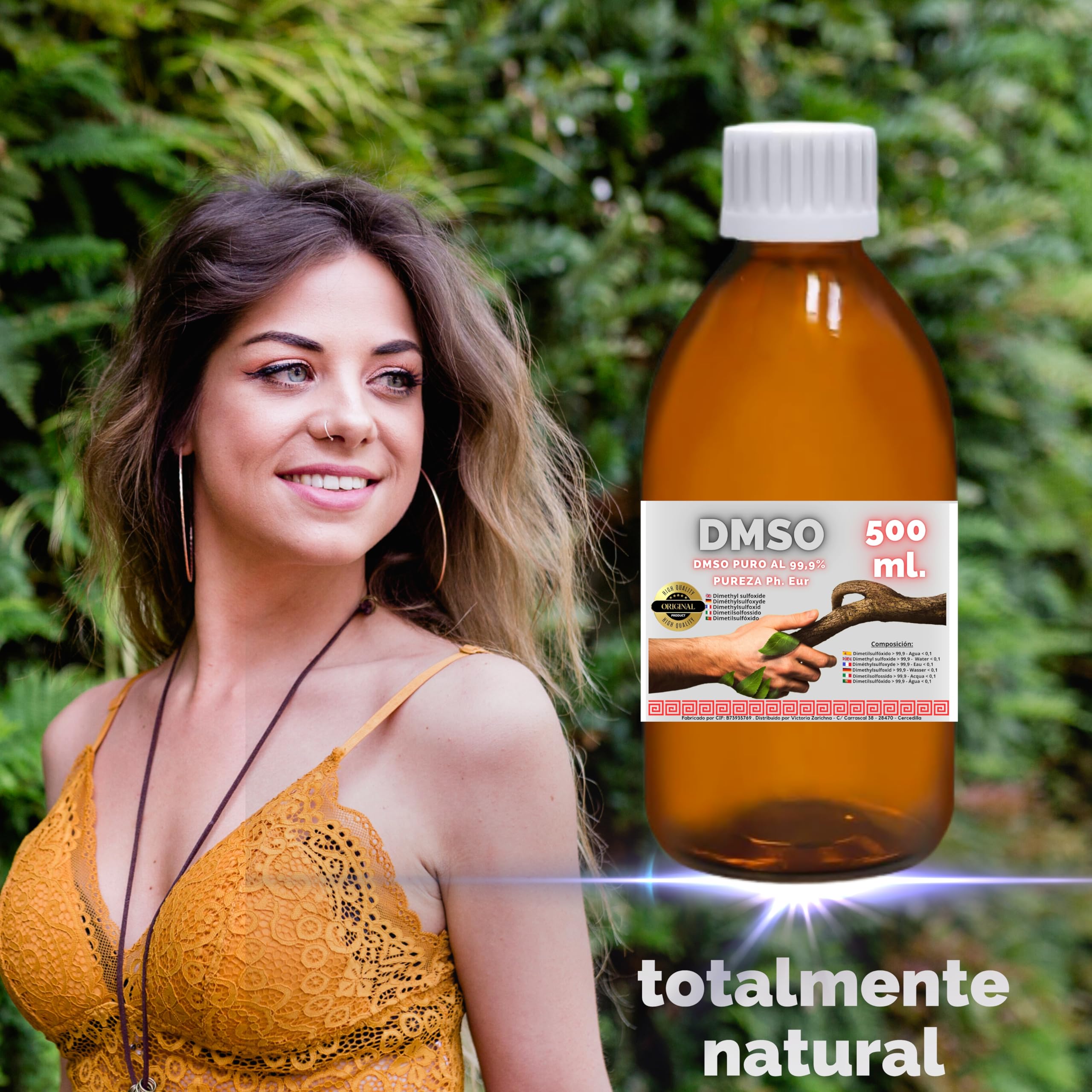 DMSO 500 ml. 99,9% Pureza Con Gotero | Dimetilsulfóxido Calidad Ph Eur | Regalo Frasco125ml + Difusor + Vasito Dosificador | Frascos Ámbar de Laboratorio | Precinto de Seguridad