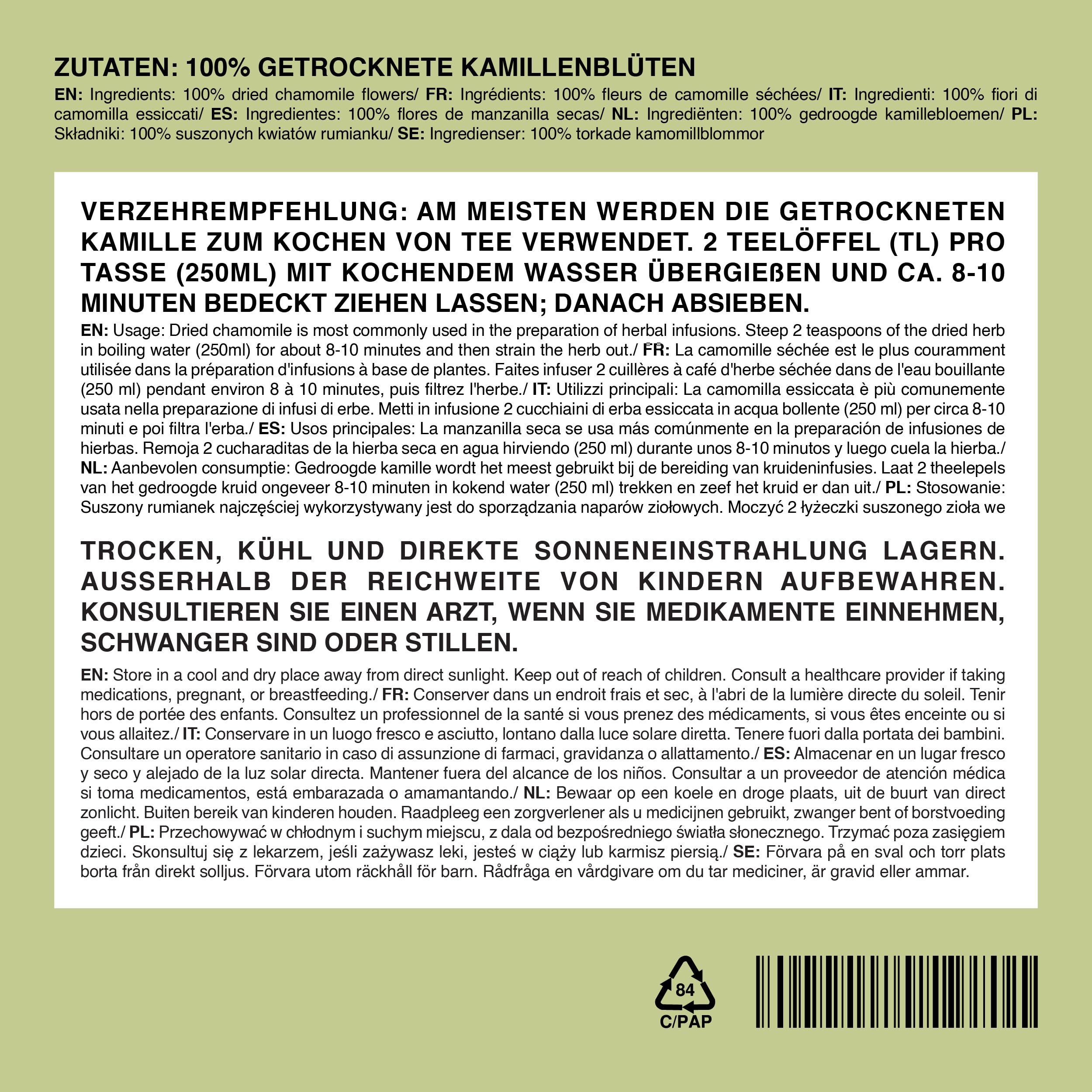 IDDA Herbal Herbata Rumiankowa 250g, Całe Kwiaty Rumianku Najwyższej Jakości, Herbata Liściasta