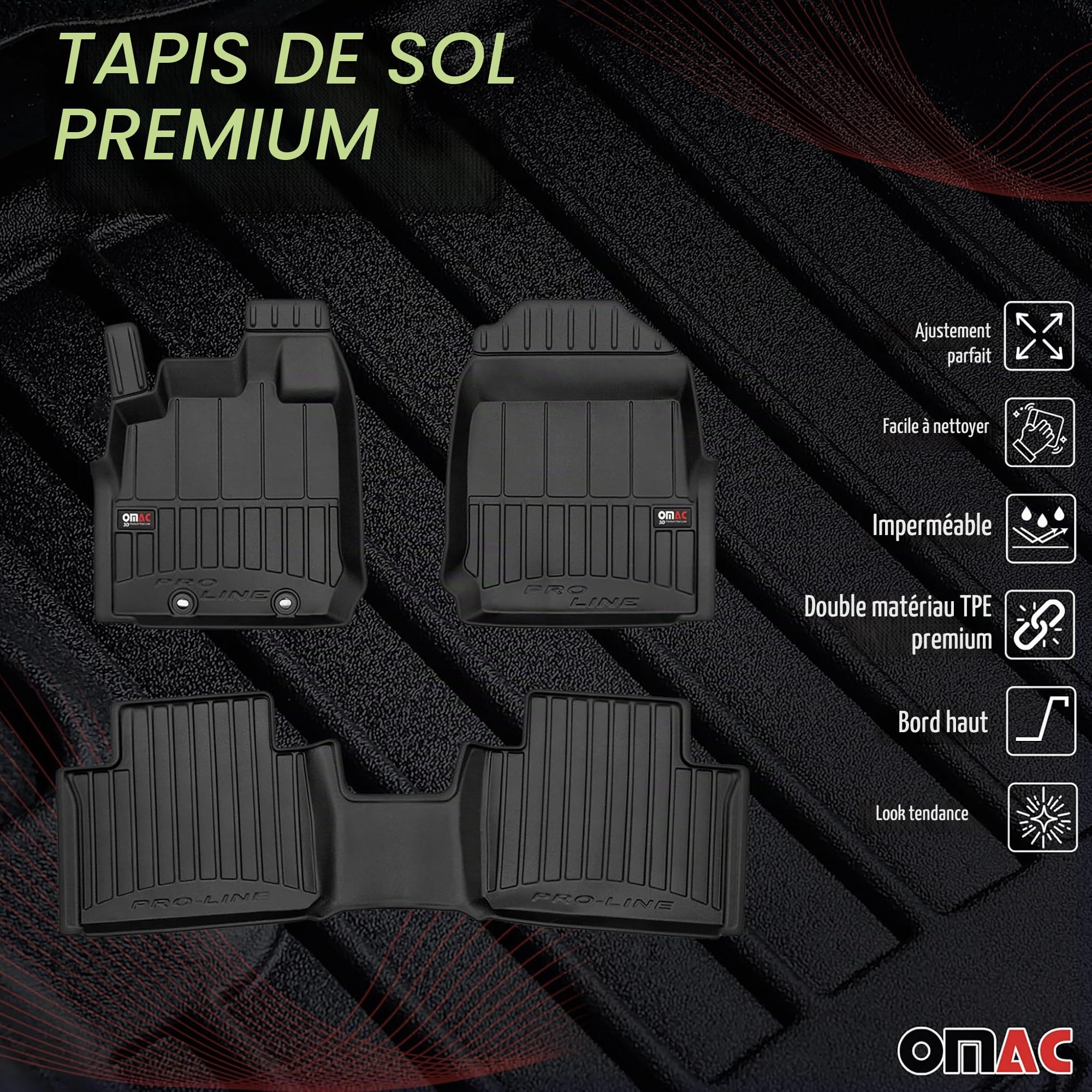 Tapis de Sol 3D TPE Premium Compatible avec Isuzu D-Max III Cabine élargie 2019-2022 | Revêtement de Sol pour Voiture - Intérieur antidérapant - Bords Hauts - Noir