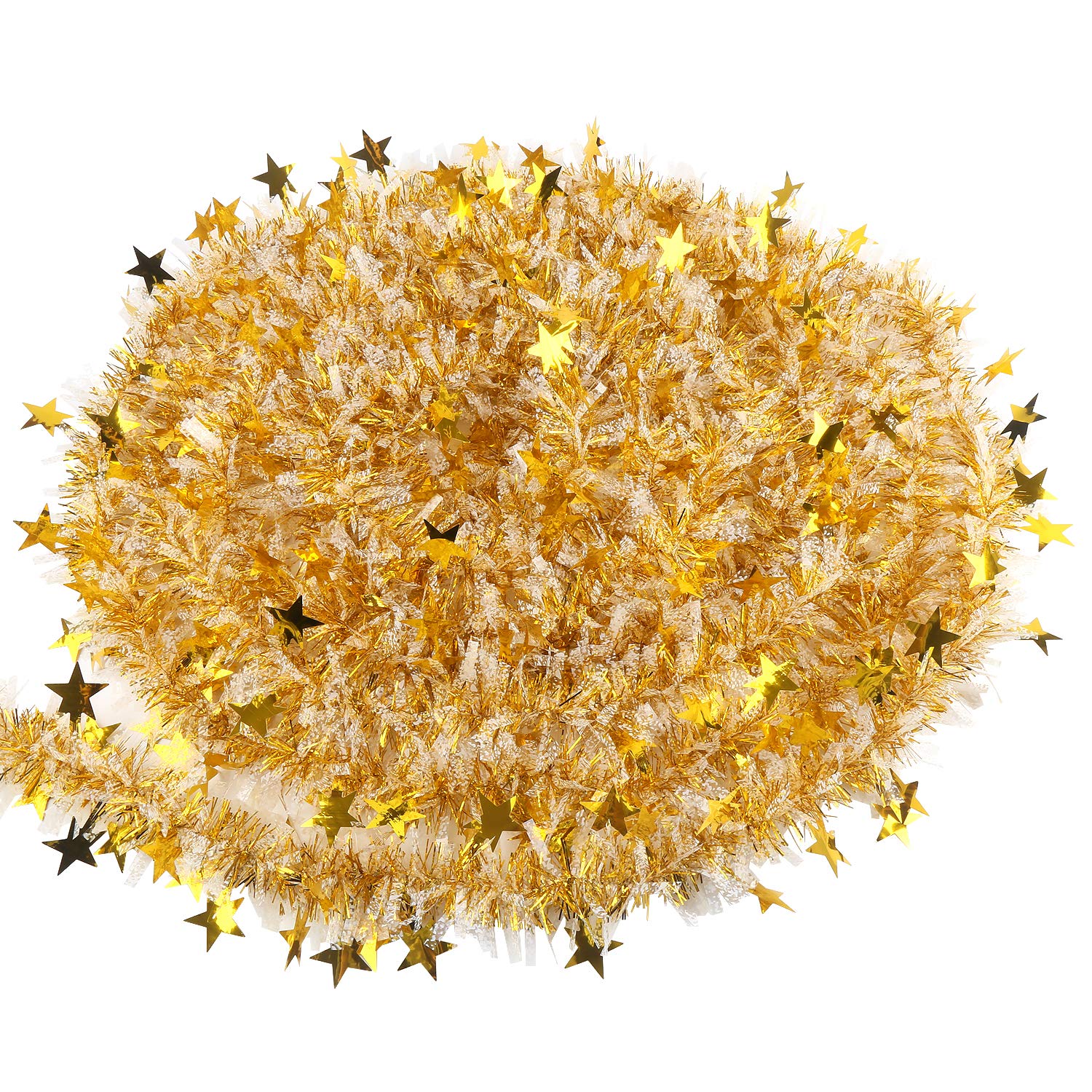 Guirnalda de espumillón para Navidad, Guirnalda de oropel navideña, oropel Grueso de 32,8 pies(Gold Star Tinsel)