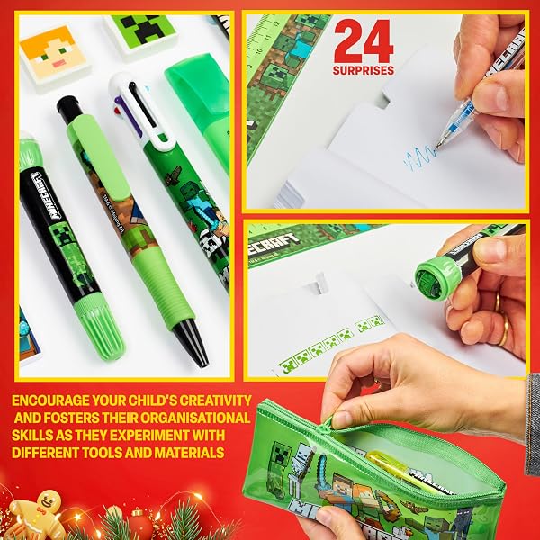 Minecraft Calendrier de l'Avent 2025 Enfant et Ado Creeper Compte à Rebours Noel 24 Surprises Papeterie Original et Accessoires Kawaii Cadeau Enfant (Noir Cube) - 3