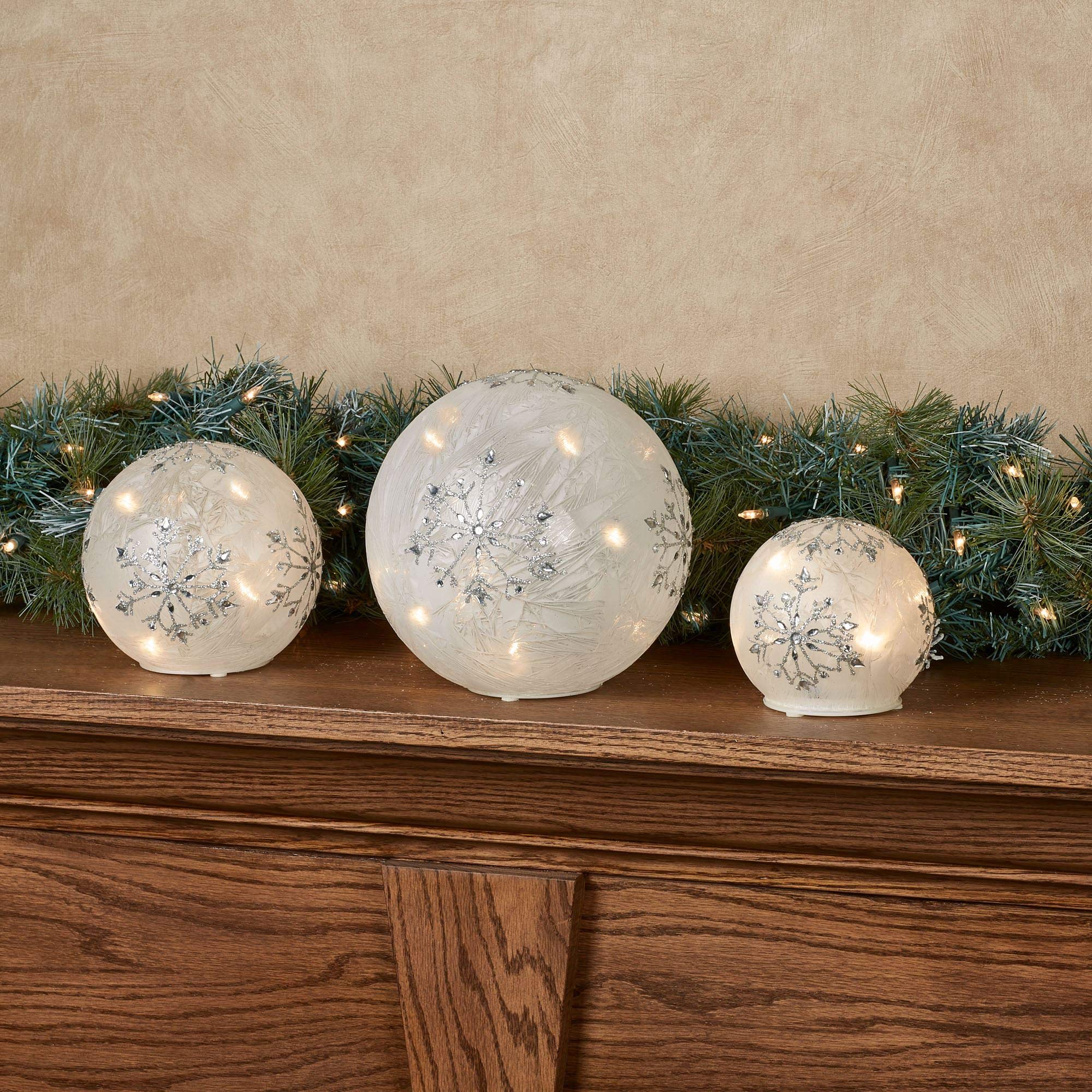 MelroseInternational White and Silver LED Snowflake Globes, Set of Three