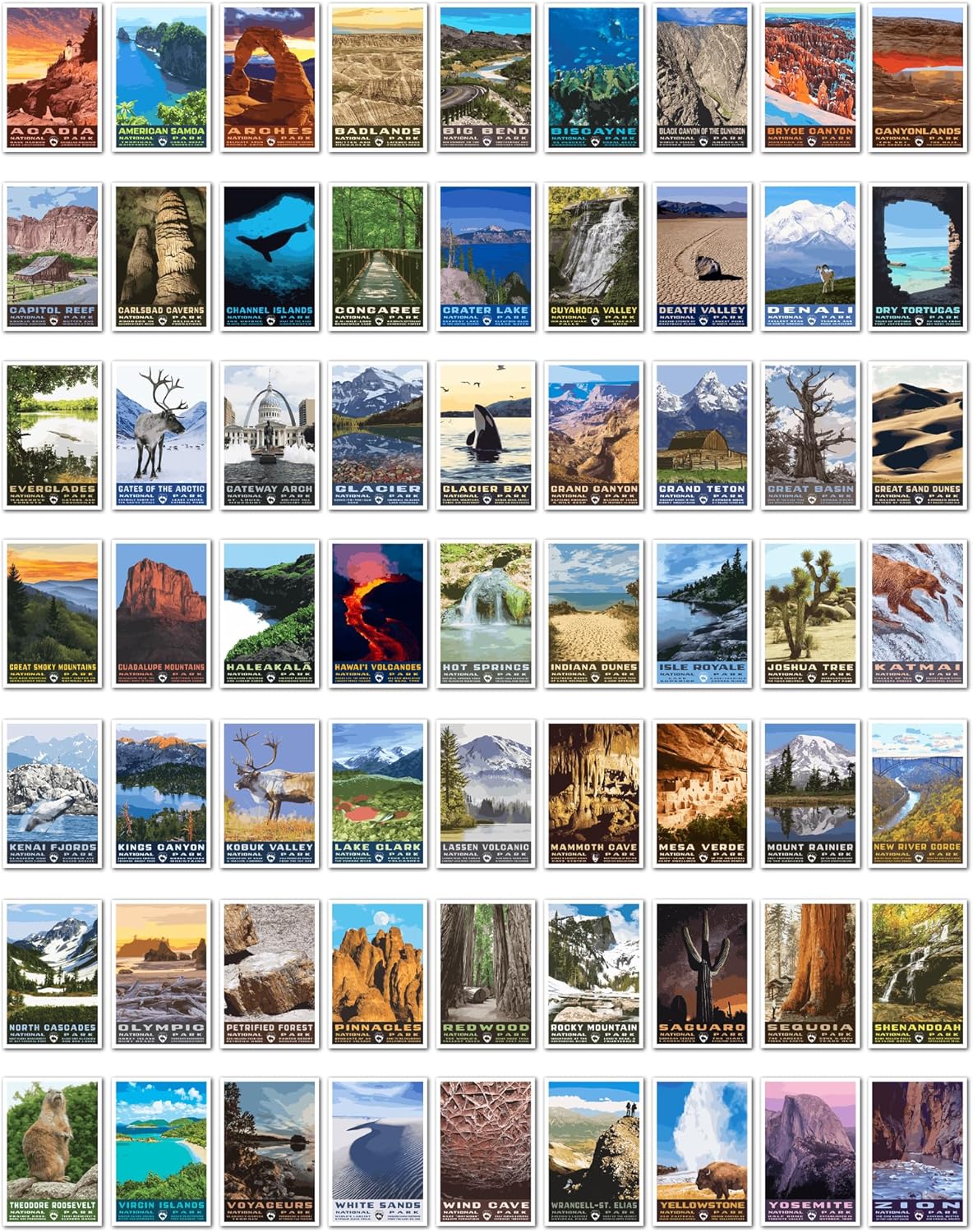 National Park Stickers - Complete Set of All 63 United States National Parks | 2" x 3" Vinyl Laminated Stickers/Decals Suitable for Indoor & Outdoor Use