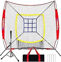 Ameritco 7x7ft Baseball Practice Net with Tee & Target - Durable Hitting Batting Pitching Net, Scratch-Resistant Base, Indoor/Outdoor for All Ages