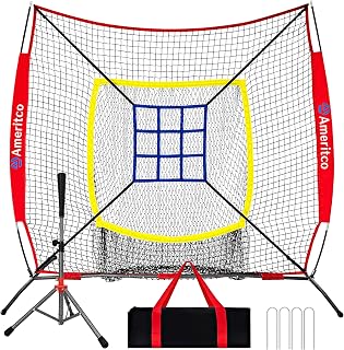 Ameritco 7x7ft Baseball Practice Net with Tee & Target - Durable Hitting Batting Pitching Net, Scratch-Resistant Base, Indoor/Outdoor for All Ages