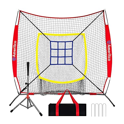 Ameritco Baseball Net，7x7ft Baseball Practice Net with Tee and Target,