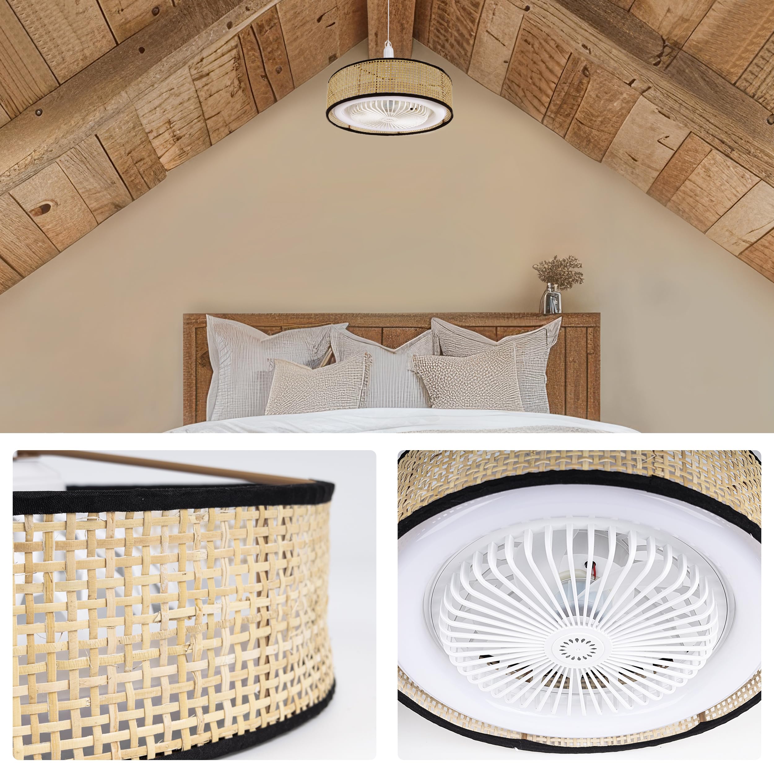 AELS Boho Fans Lights, E26 Socket LED Ratten Ceiling Fan with Remote Control, 3 Color Temperaturea Adjustable, Modern Farmhouse Decor for Bedroom, Kitchen, Bathroom, Closet, 10 inch AELS Boho Fans Lights, E26 Socket LED Ratten Ceiling Fan with Remote Control, 3 Color Temperaturea Adjustable, Modern Farmhouse Decor for Bedroom, Kitchen, Bathroom, Closet, 10 inch