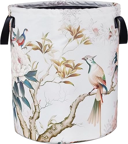 Cesta de lavandería de flores de pájaro, estilo chino, plegable, de tela Oxford, divertida bolsa de lavandería, cesta de almacenamiento de ropa,