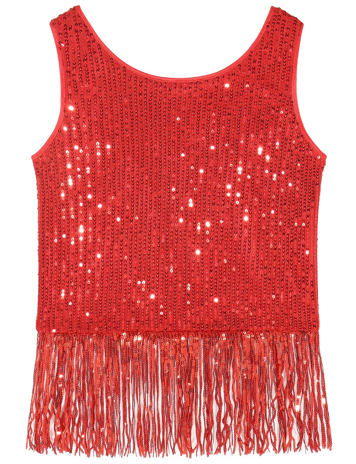 Noomelfish Crop-Top für Mädchen, Pailletten, Fransen, Quaste, glitzernd, ärmellos, Tank-Shirt (5–12 Jahre)