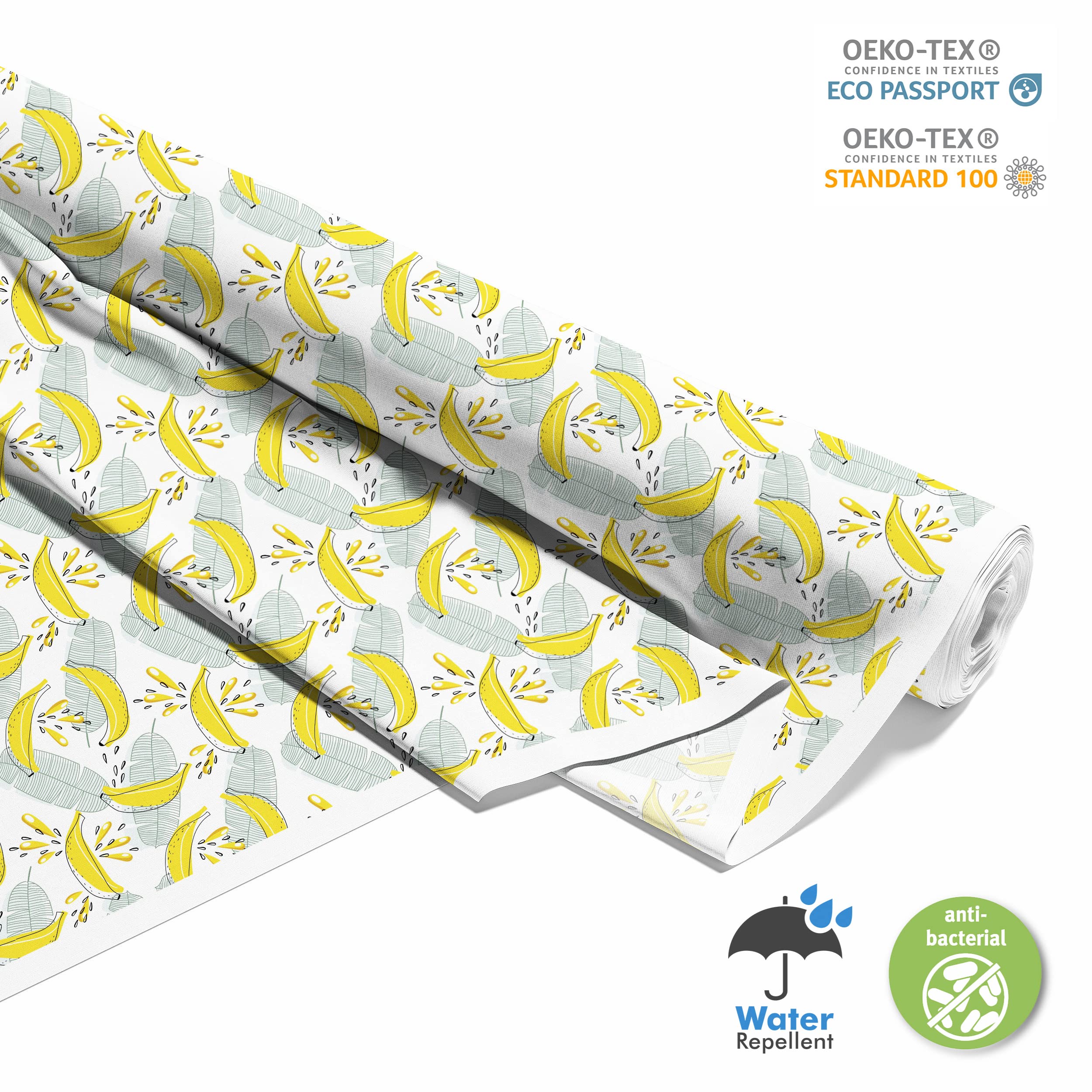 HEKO PANELS Oxford Wasserdichte Meterware Canvas Polyester Stoff Zum Nähen, Möbel- und Dekostoffe, Handwerken, Wasserabweisend, Blickdicht, Bananen, 5 Meter 155 x 500 cm