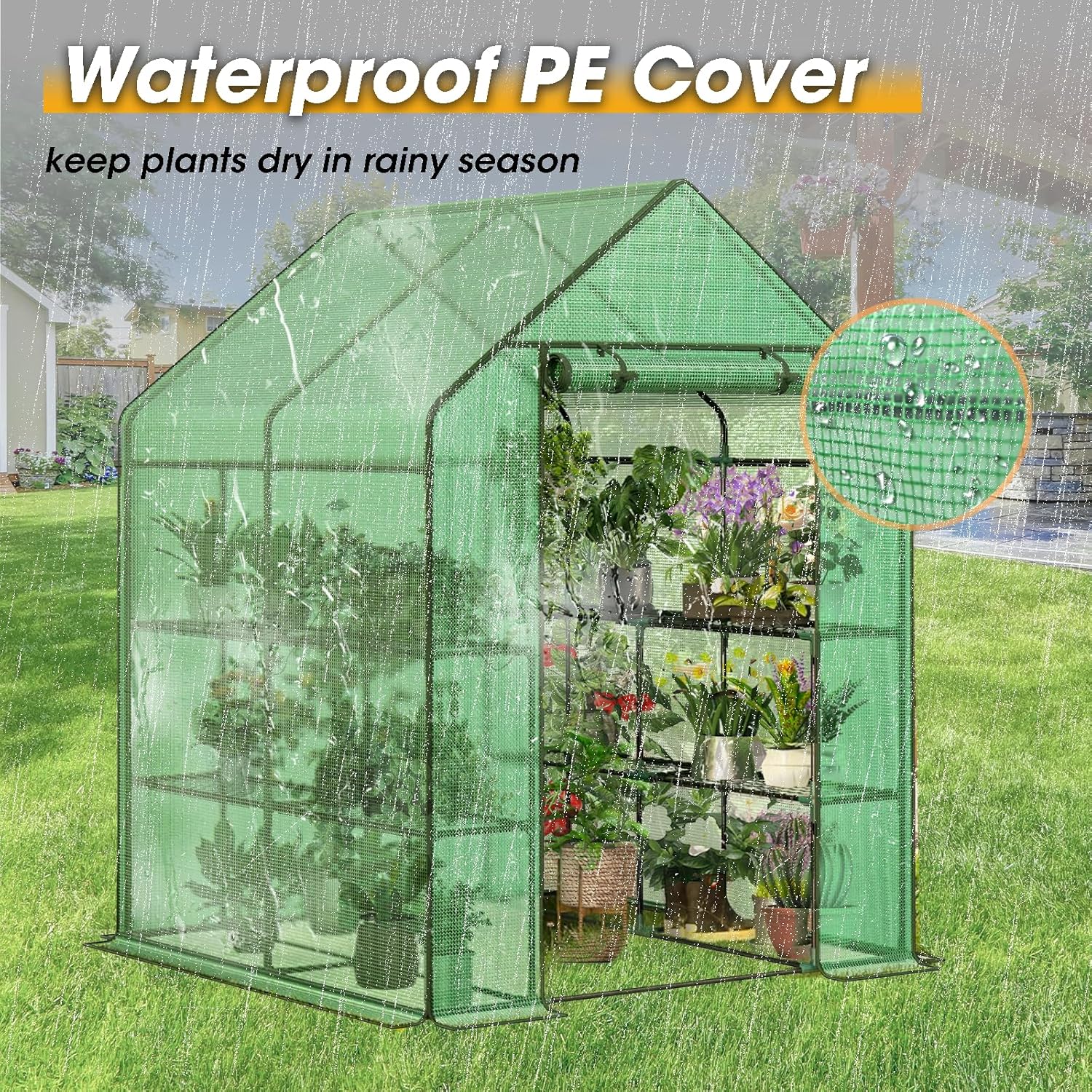Greenhouse, 56×56×76" Walk in Greenhouse, Portable Green House for Outdoors with Thicken PE Cover, 3 Tiers 8 Shelves for Plants, Flowers, Seedling