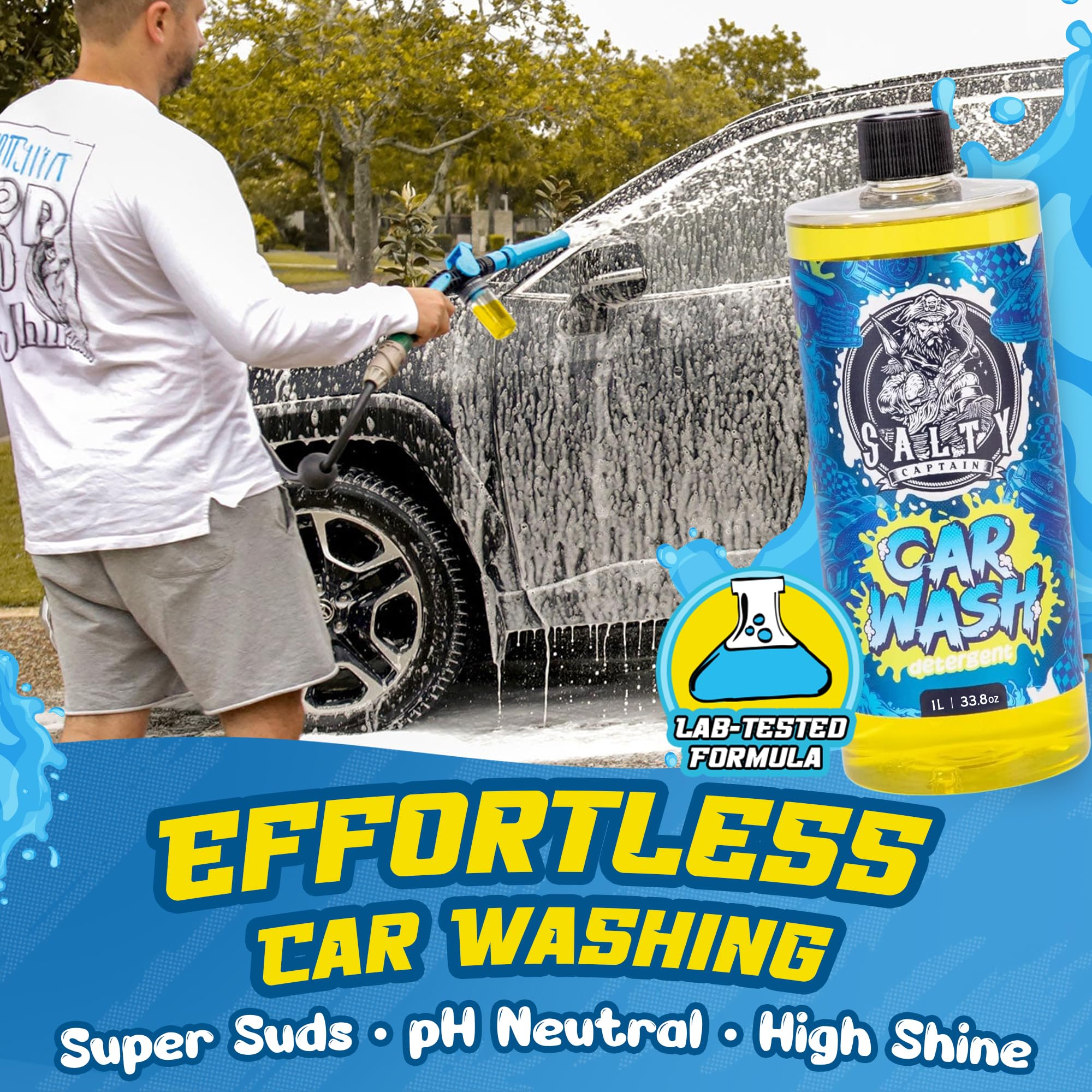 Salty Captain Car Wash Soap 33.8oz – High-Foaming Car Shampoo for Foam Cannons, Guns or Bucket Washes – Anti-Rust Protection & Safe on All Surfaces – Premium Lab Tested Quality