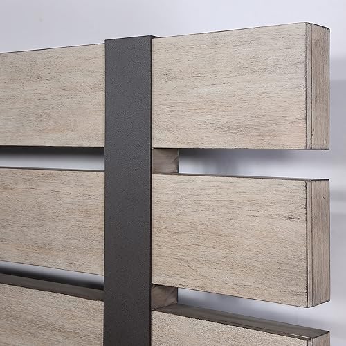 Miniatura 5 de Roundhill Furniture Arbela - Cama con panel de listones de madera tamaño King roble desgastado