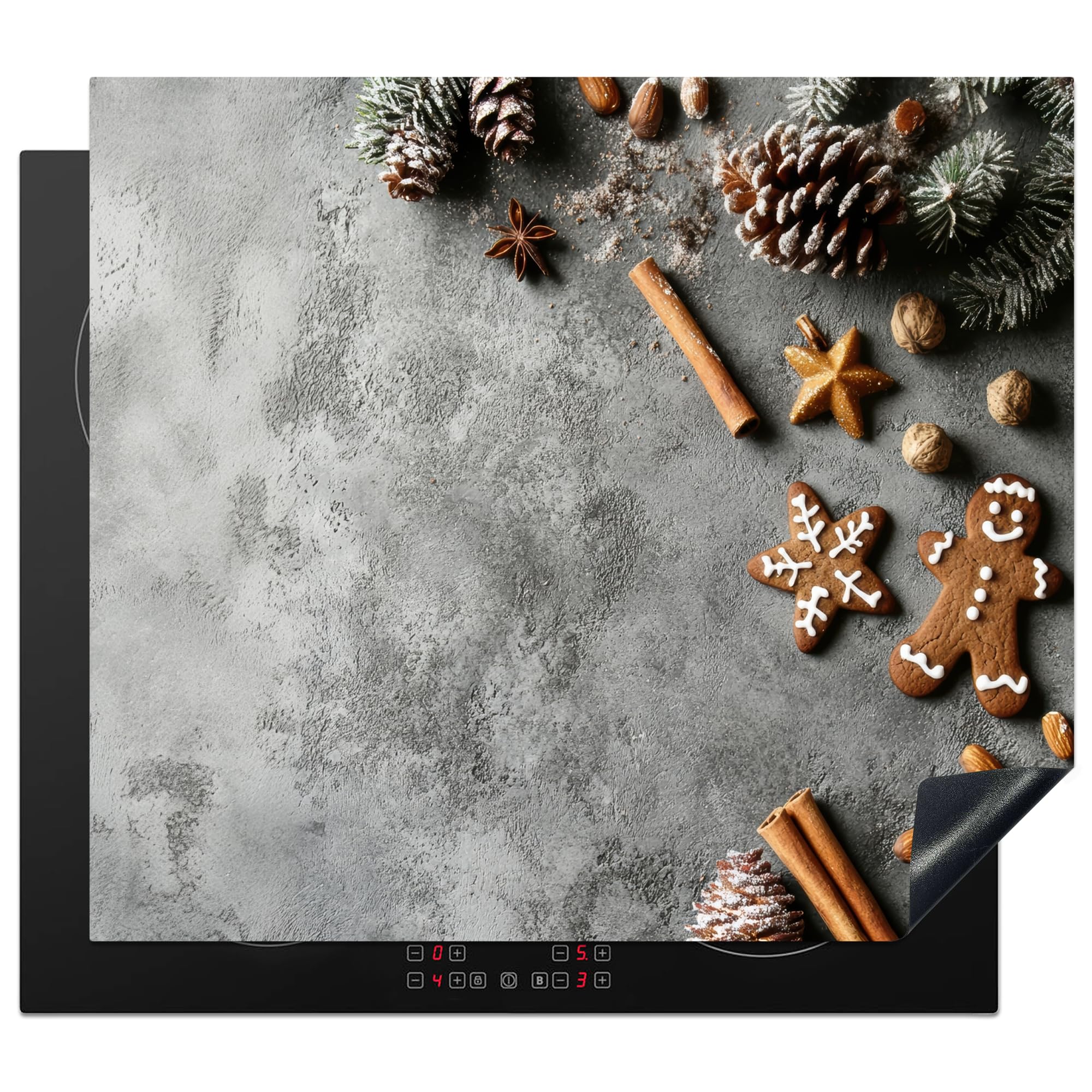 KitchenYeah© Induction Hob Protector Mat 20.3"x22.7" / 57.6x51.6 cm Stove Cap Top Cover Kitchen Cooker Covers for Electric Hobs Vinyl Christmas - Baking - Grey - Rustic — image 1