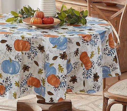 Miniatura 7 de Newbridge Blue Hampstead Farm - Mantel de vinilo de franela de otoño y Acción de Gracias, mantel de vinilo de cosecha de otoño con reverso de