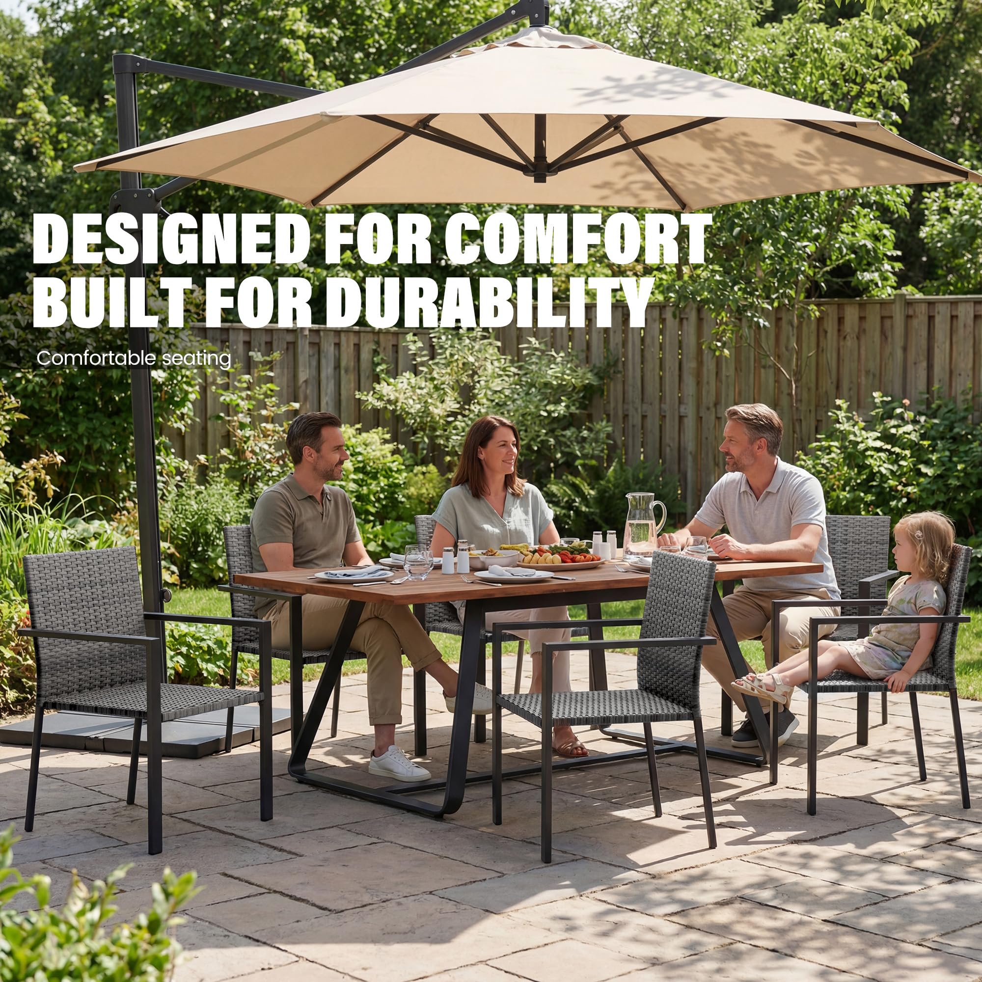UDPATIO Gartenstühle Stapelbar 4er Set, Gartenstuhl Hochlehner aus Polyrattan, Rattan Stühle, Stapelstühle Wetterfest, Balkonstuhl Metall, Terrassenstühle für Garten, Outdoor, Grau