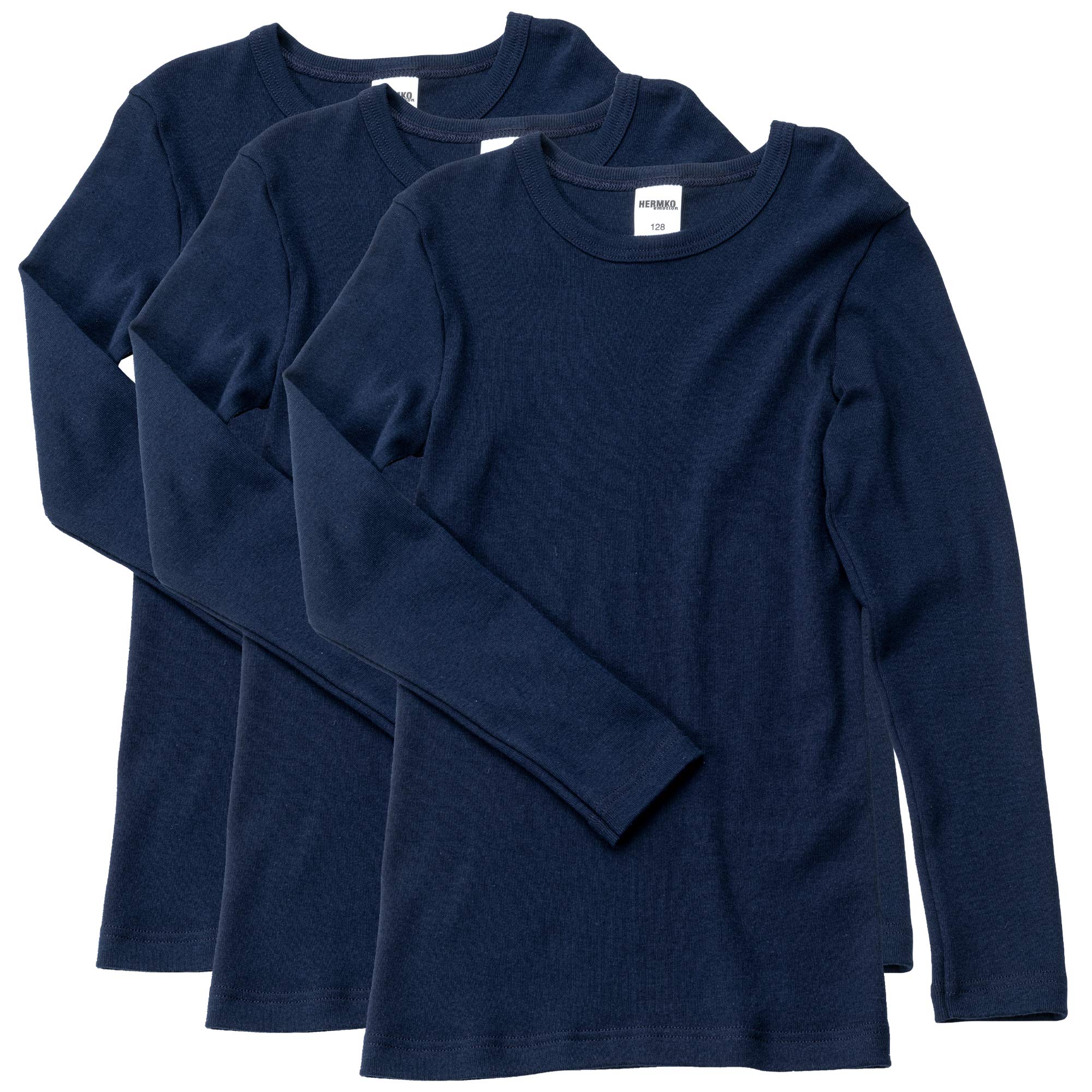 HERMKO 2830 Kit de 3 Camisetas Interiores Manga Larga para Chicos y Chicas, 100% algodón orgánico