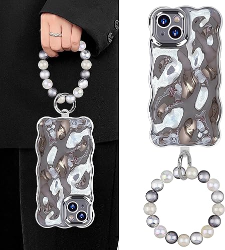 Miniatura 2 de Ucharmbead Funda protectora compatible con iPhone 14 Pro Max con correa de muñeca para teléfono con cuentas para teléfono celular, accesorios para