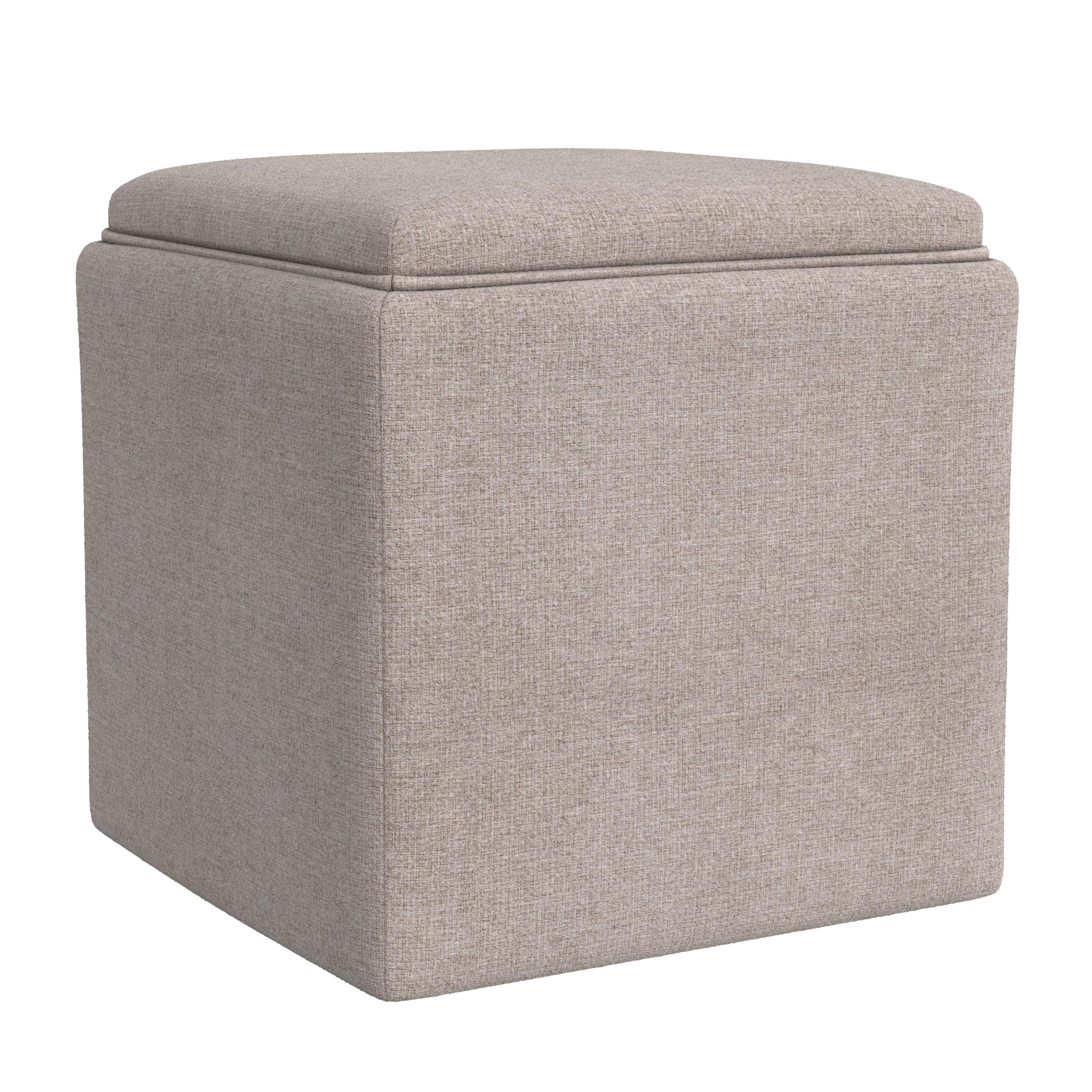 Homepop Home Decor |HomePop Storage Ottoman with Tray Top|Upholstered Modern Square Storage Ottoman with Storage for Living Room & Bedroom, Light