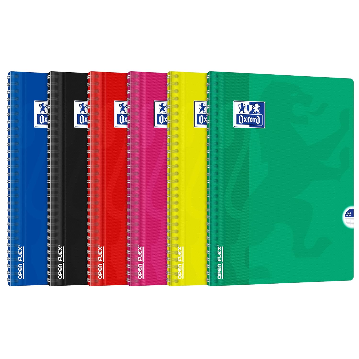 Oxford OpenFlex Pack of 5 Spiral-Bound Notebook Quadrille-Ruled Large Squares Seyès-Ruled 24 x 32 cm - 100 Pages-Assorted Colours