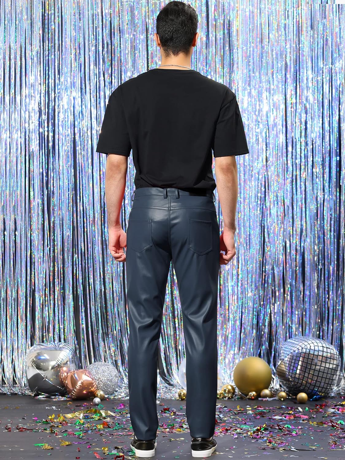 Lars Amadeus Men's Metallic Pants Slim Fit Night Club Disco Shiny Faux Leather Pants - Image 4