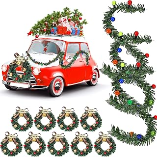 9 Pieces Dollhouse Miniature Christmas Wreath 1:12 Holiday Wreath and 3 Pieces Christmas Garland Mini Artificial Decorative Garland for Xmas Decoration Accessories Miniature Scene Model Pretend Play