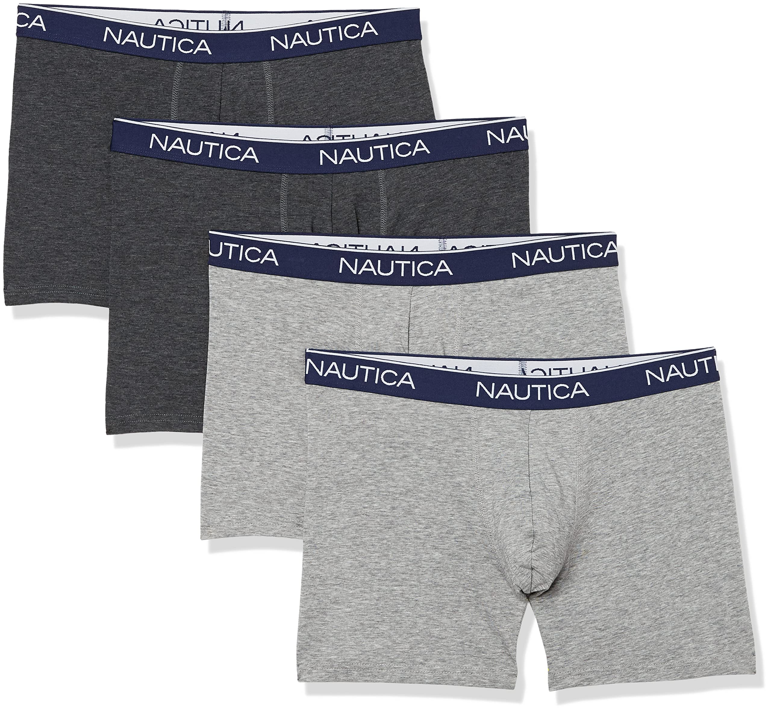 Nautica Men's 2 Charcoal Heather/2 Light Grey Heather 4 Pack Stretch Boxer Briefs, M