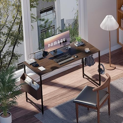 Miniatura 2 de Pamray Escritorio de computadora de 47 pulgadas para espacios pequeños con bolsa de almacenamiento, escritorio de trabajo de oficina en casa con