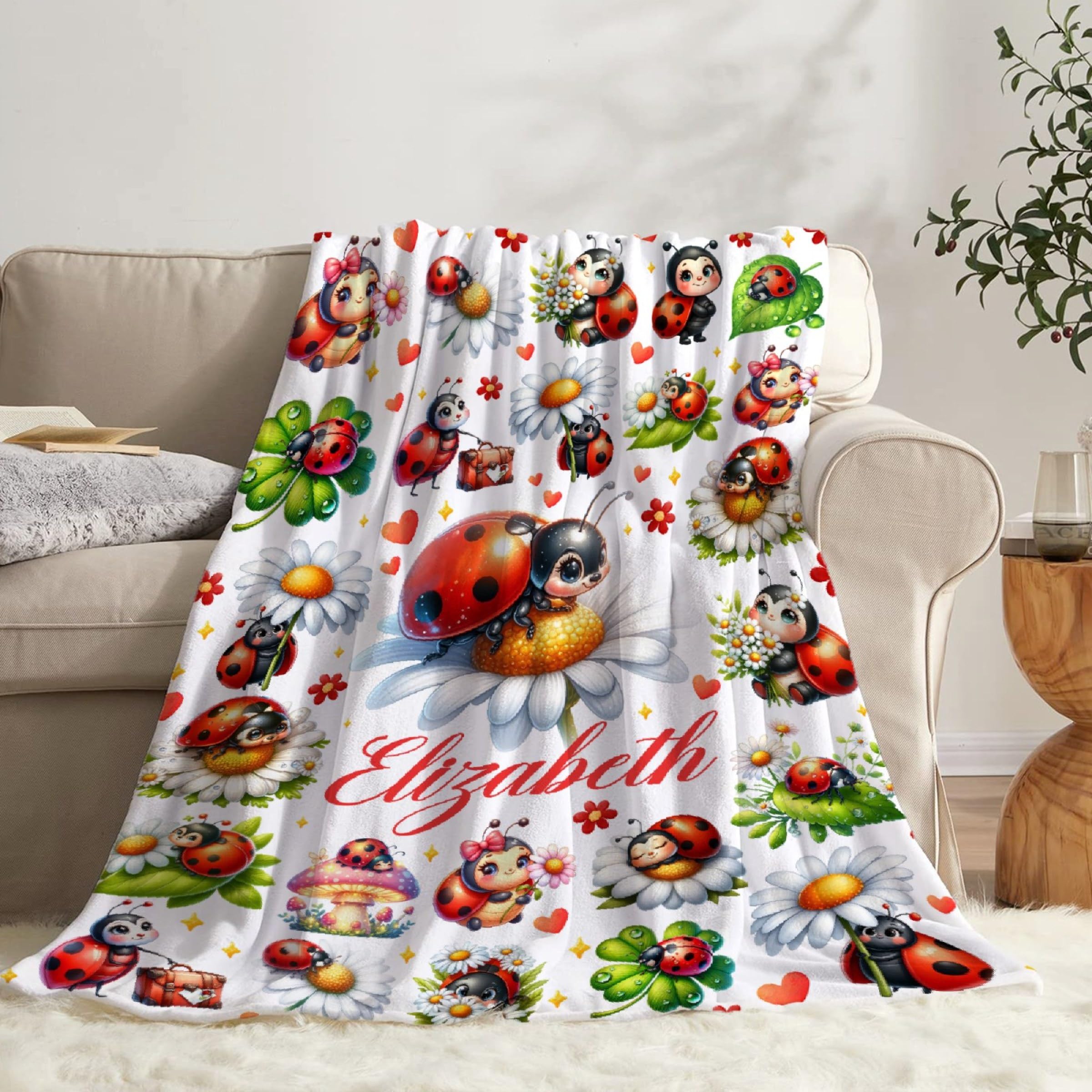 Custom Lady-Bug Blanket Gifts for Girls Boys, Super Soft Personalized Lady-Bug Blanket Decor Stuff, Lightweight Microfiber Cozy Plush Throw for Couch BedM 60"x50" for Teens