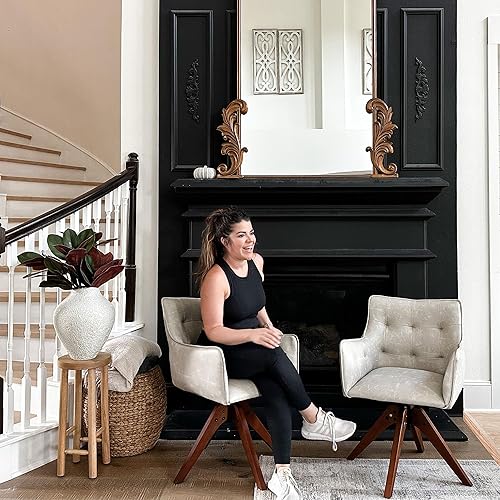 Miniatura 3 de PHI VILLA Juego de 2 sillas giratorias decorativas Silla de escritorio moderna de mediados de siglo con patas de madera para silla de comedor de