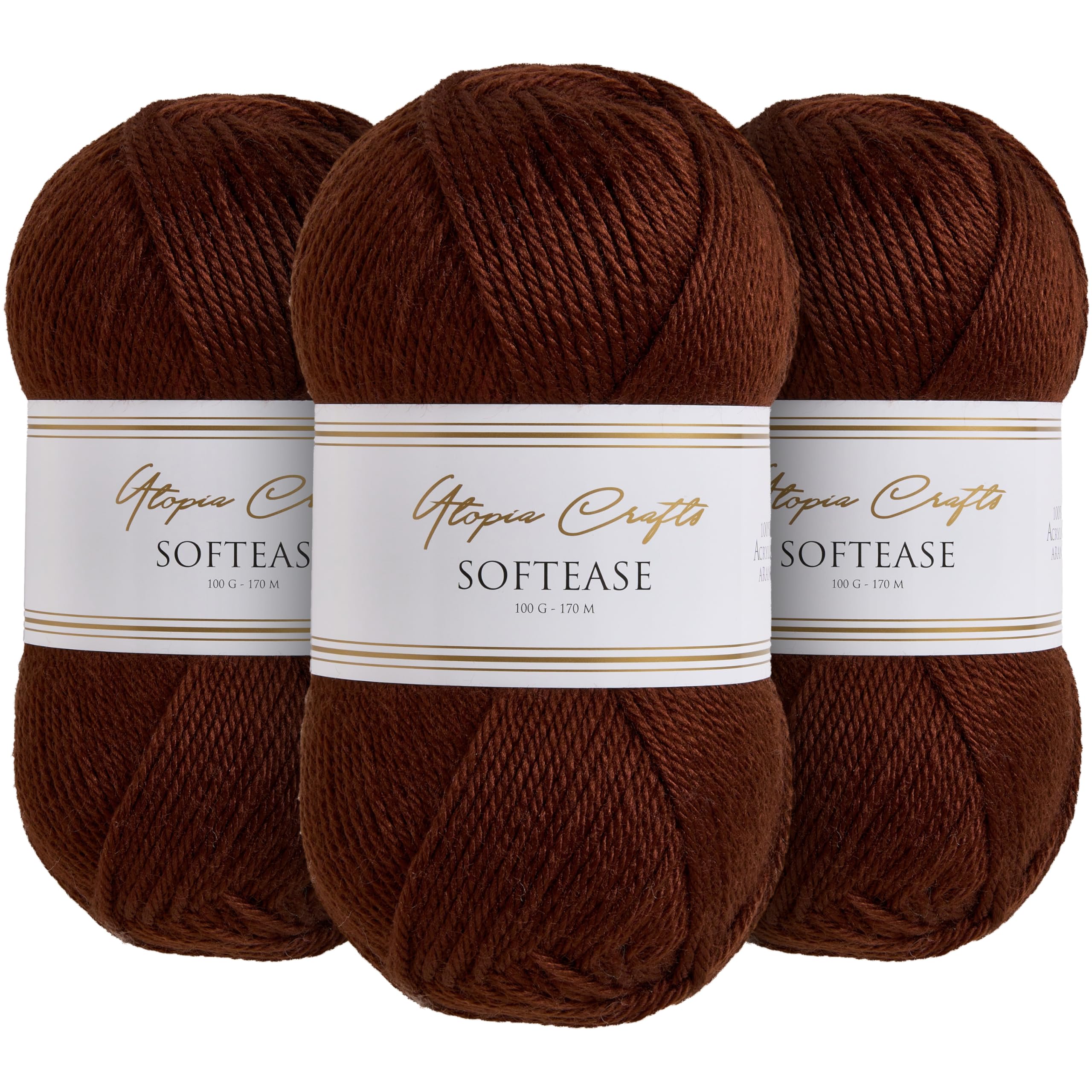 Utopia Crafts Softease Knitting and Crochet Yarn 3X 100g (Cocoa Brown)